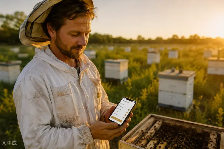 Beekeeper reading the day's action plan in the apiary